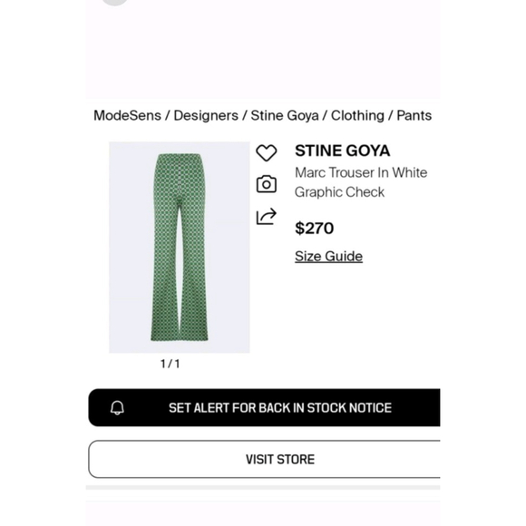 STINE GOYA Green and Black Flare Pants with Geometric Print NWTs Size M - Picture 4 of 4